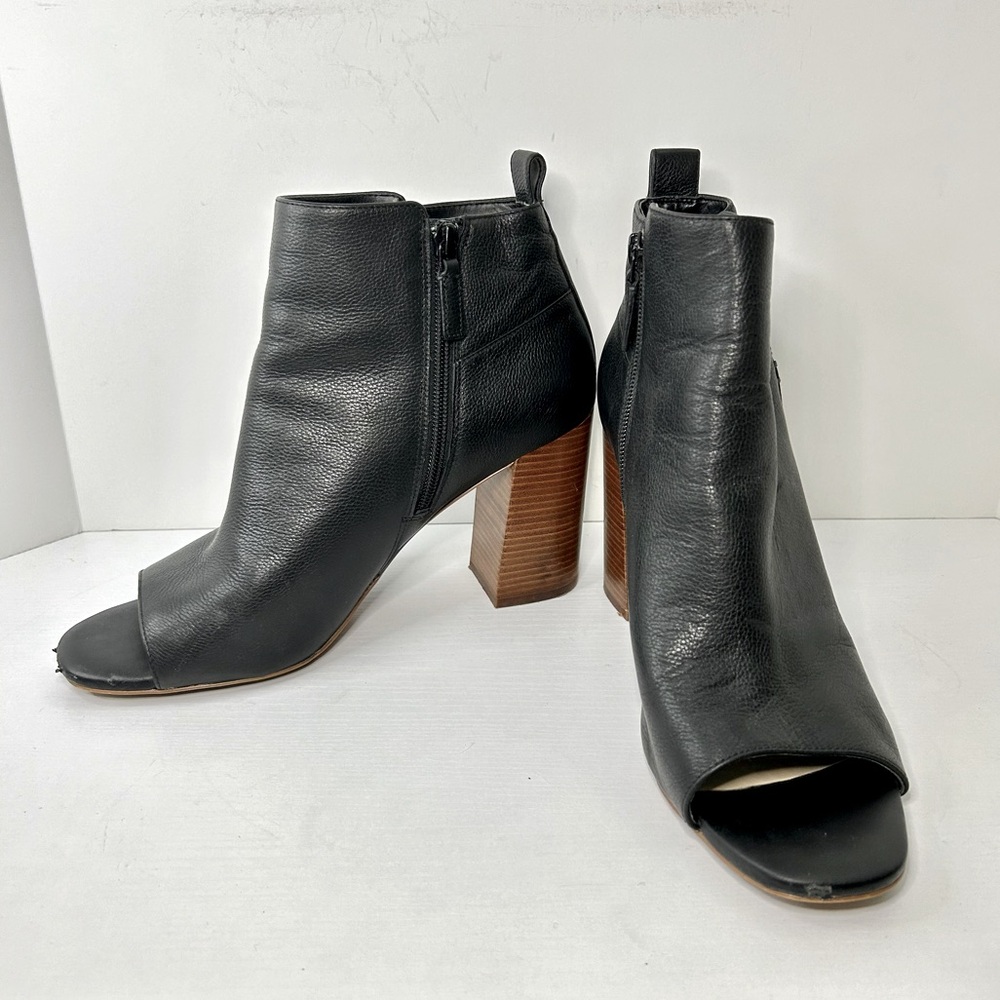 Cole Haan Chandra Open Toe Side Zipper Black Heel Ankle Boots Booties Size 10